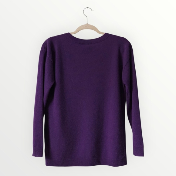 Talbots Petites 100% Cashmere V-Neck Sweater PM Purple Luxury Soft Knit New - Picture 4 of 9